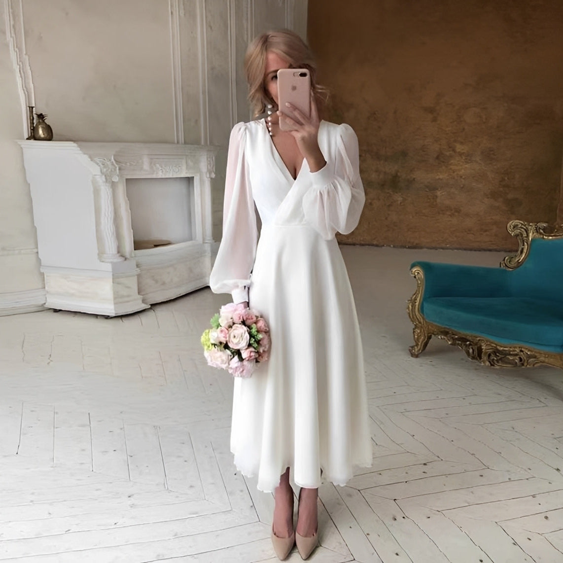 Carla - Elegantes Langarmkleid mit fließendem Schnitt für Damen