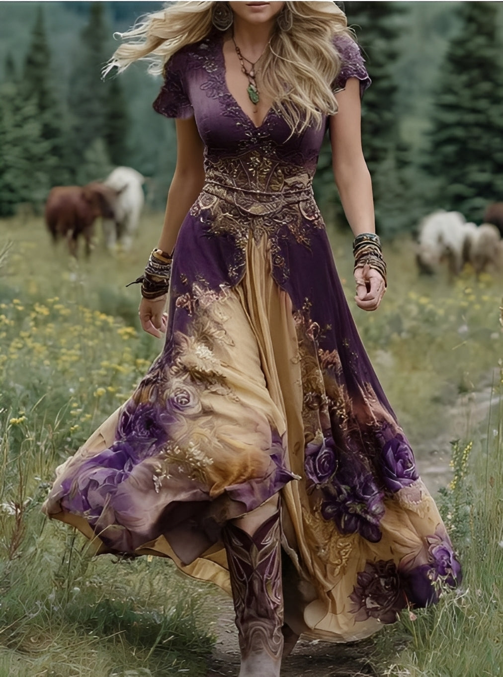 Erica - Elegantes Maxikleid mit Blumenmuster für Damen