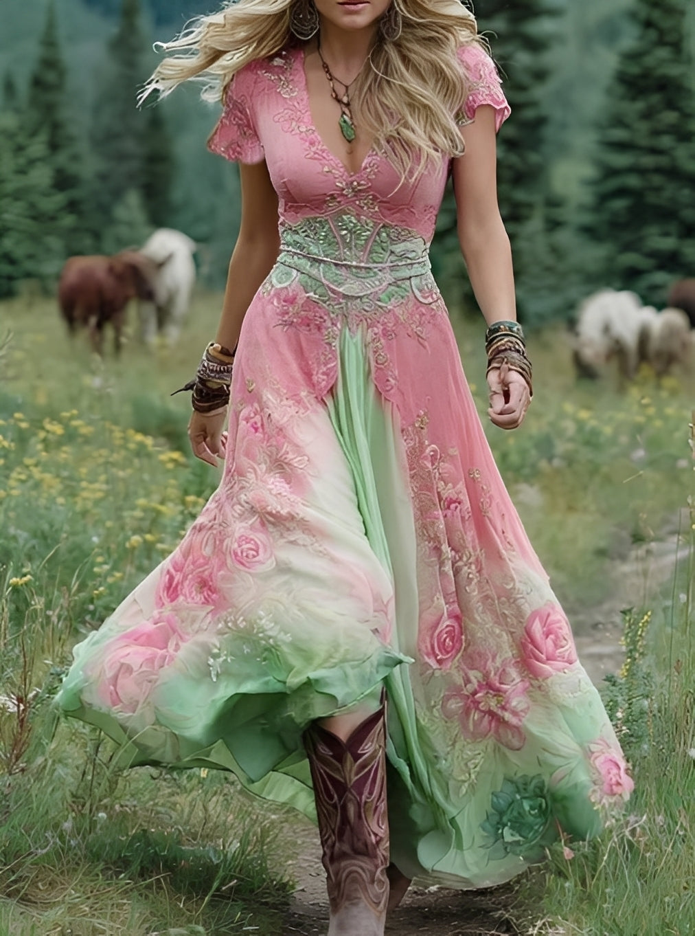 Erica - Elegantes Maxikleid mit Blumenmuster für Damen