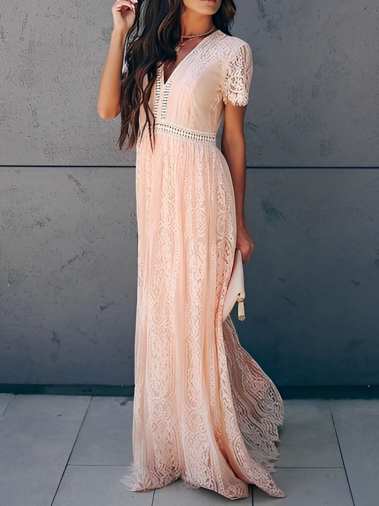 Elliana - Langes Spitzenkleid mit V-Ausschnitt