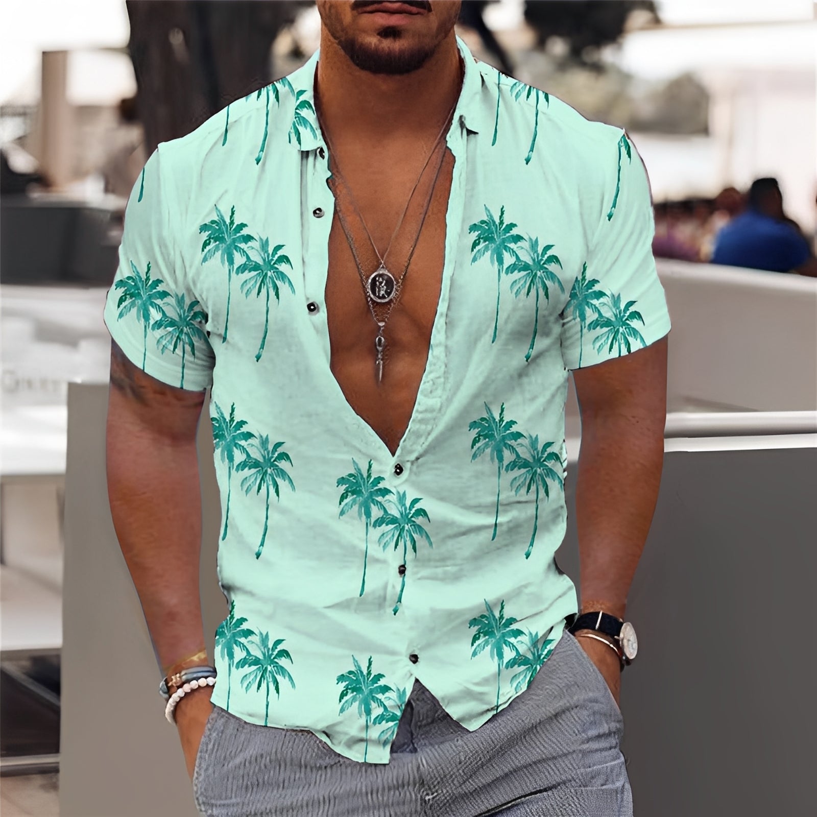 Hector - Stilvolles Herrenhemd mit Palmenmuster