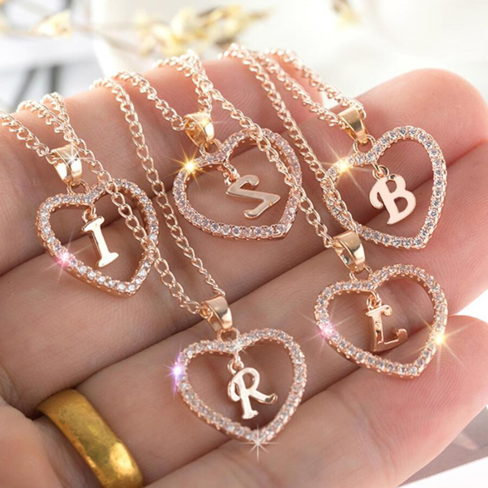 Kristall-Halsband mit Herz-Anhänger und Initiale