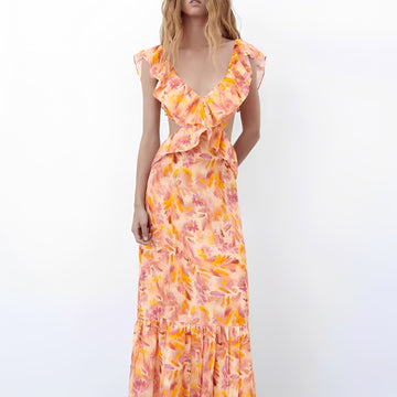 Hazel - Elegantes Damenkleid mit Muster und Rüschen