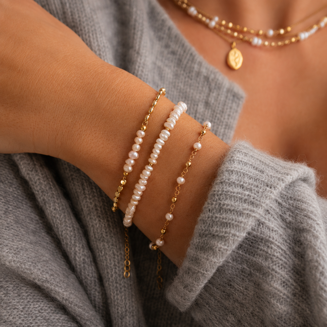 Siena - Perlenarmband mit Disc-Kette