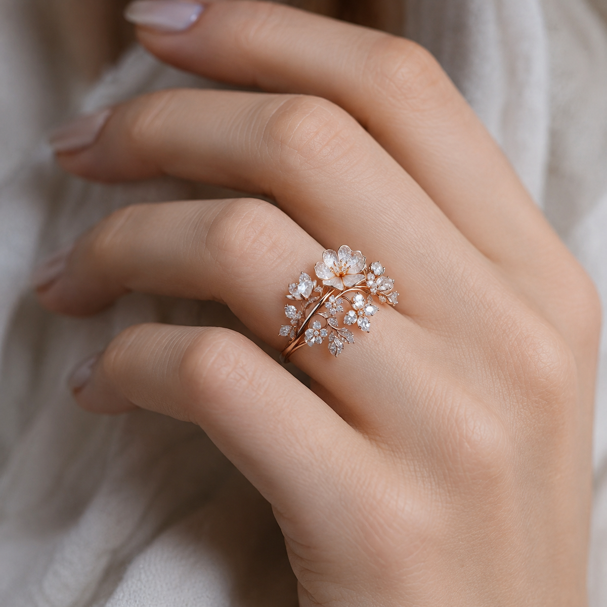 Viviane – Blütenring mit glitzerndem Kristall