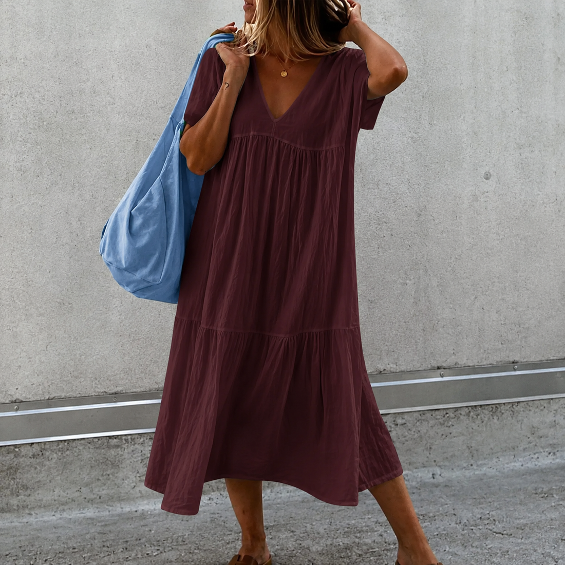 Deanna - Flexibles und angenehmes V-Ausschnitt-Freizeitkleid