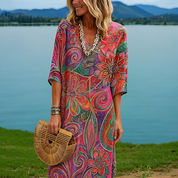 Amara - Kleid in kräftigen Farben mit Blumenmuster