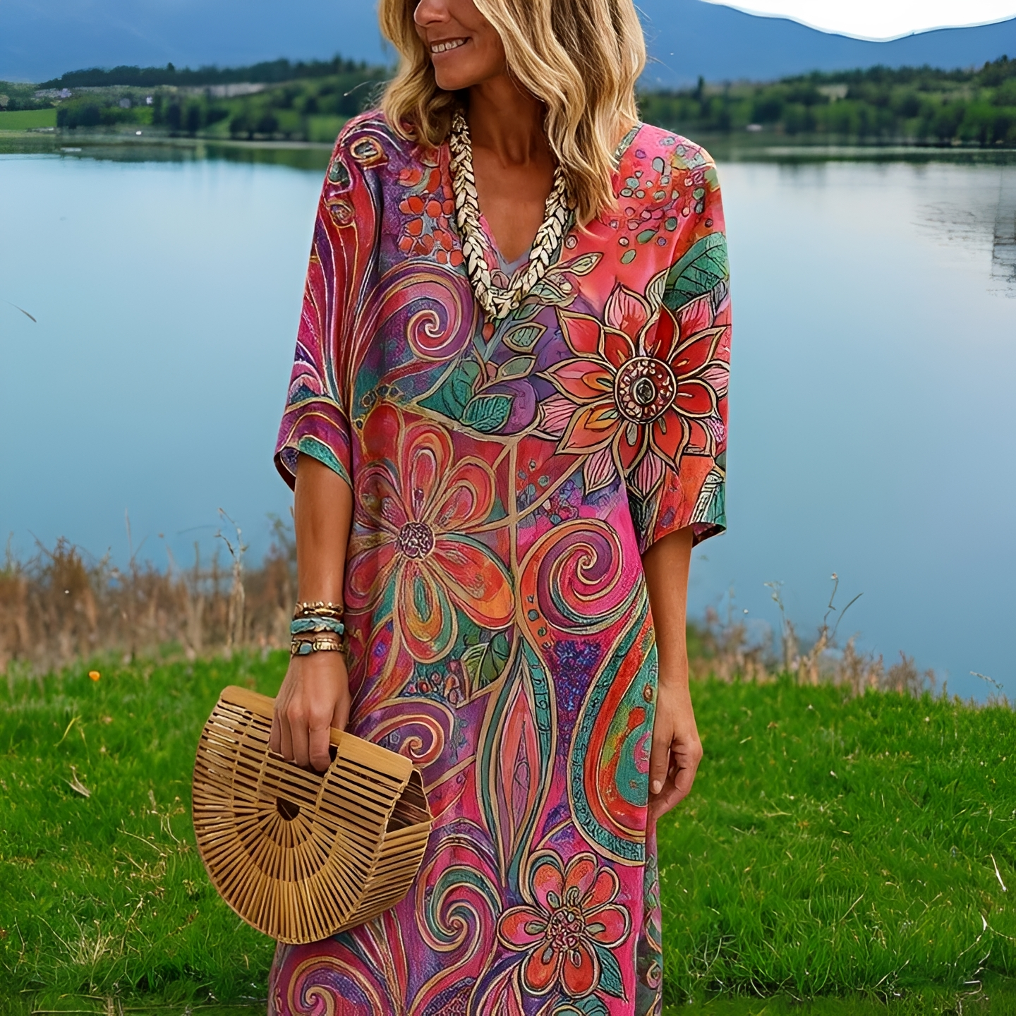Amara - Kleid in kräftigen Farben mit Blumenmuster