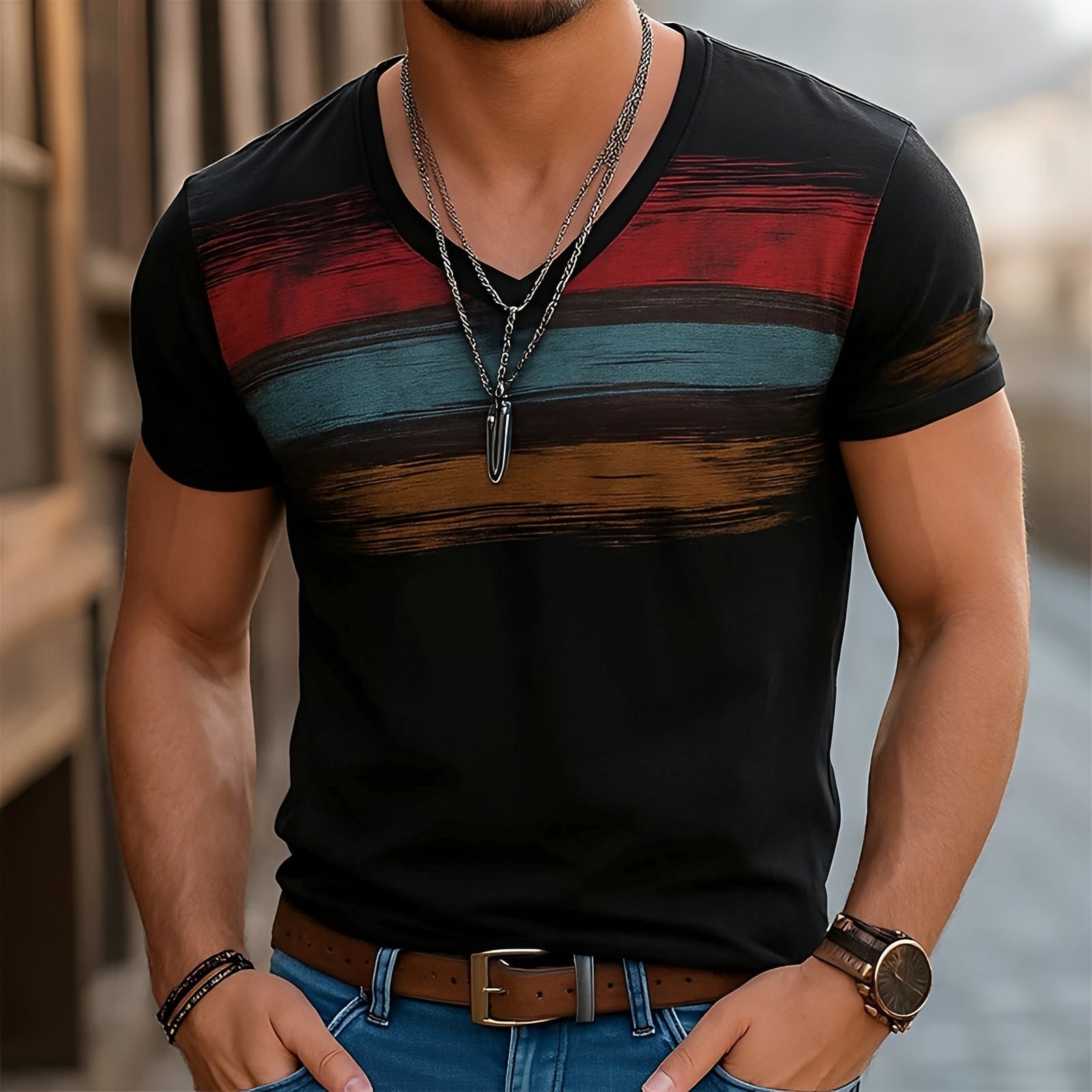 Kyle - Elegantes T-Shirt mit V-Ausschnitt und Muster