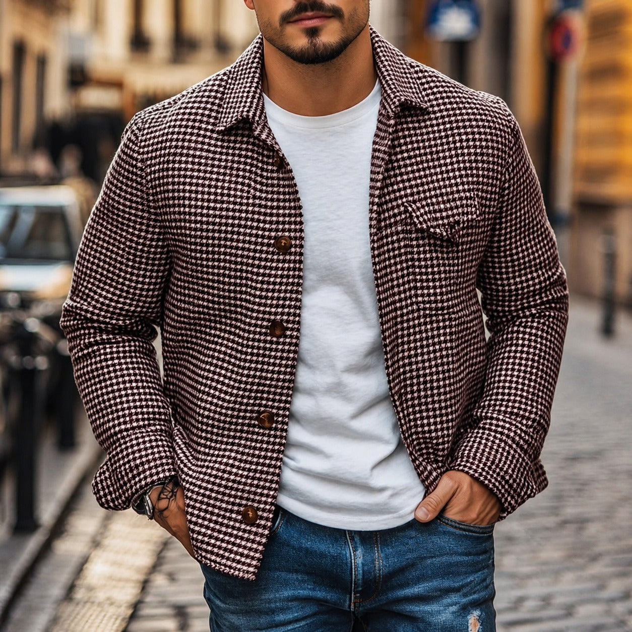 Andrew - Retro Jacke im Stil eines Hemds mit Einreiher