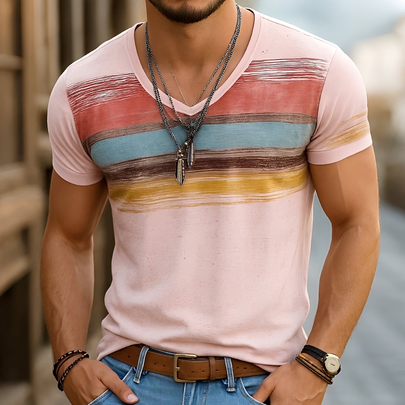 Kyle - Elegantes T-Shirt mit V-Ausschnitt und Muster