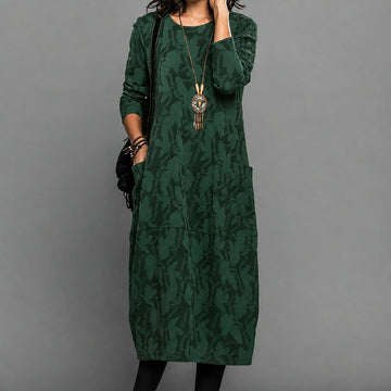 Alisha - Midi-Kleid mit Muster und langen Ärmeln