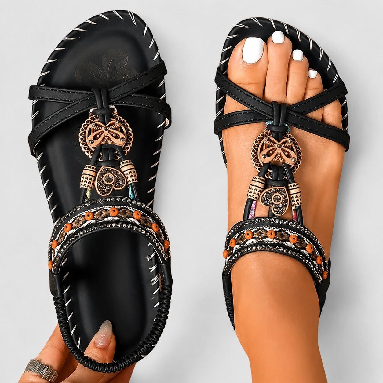 Eleanor - Elegante flache Sandalen mit glitzernden Details