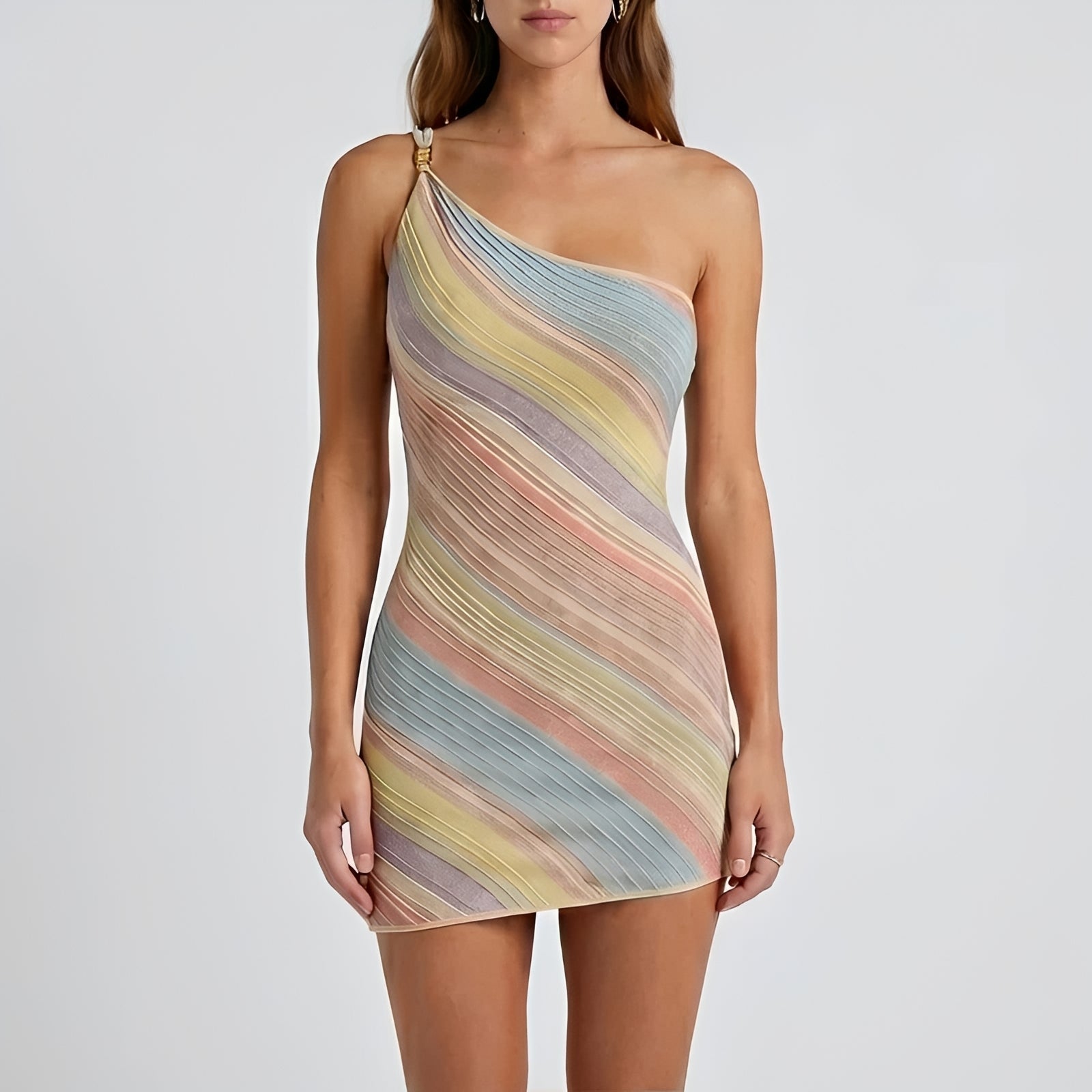 Kameron - Buntes One-Shoulder-Minikleid