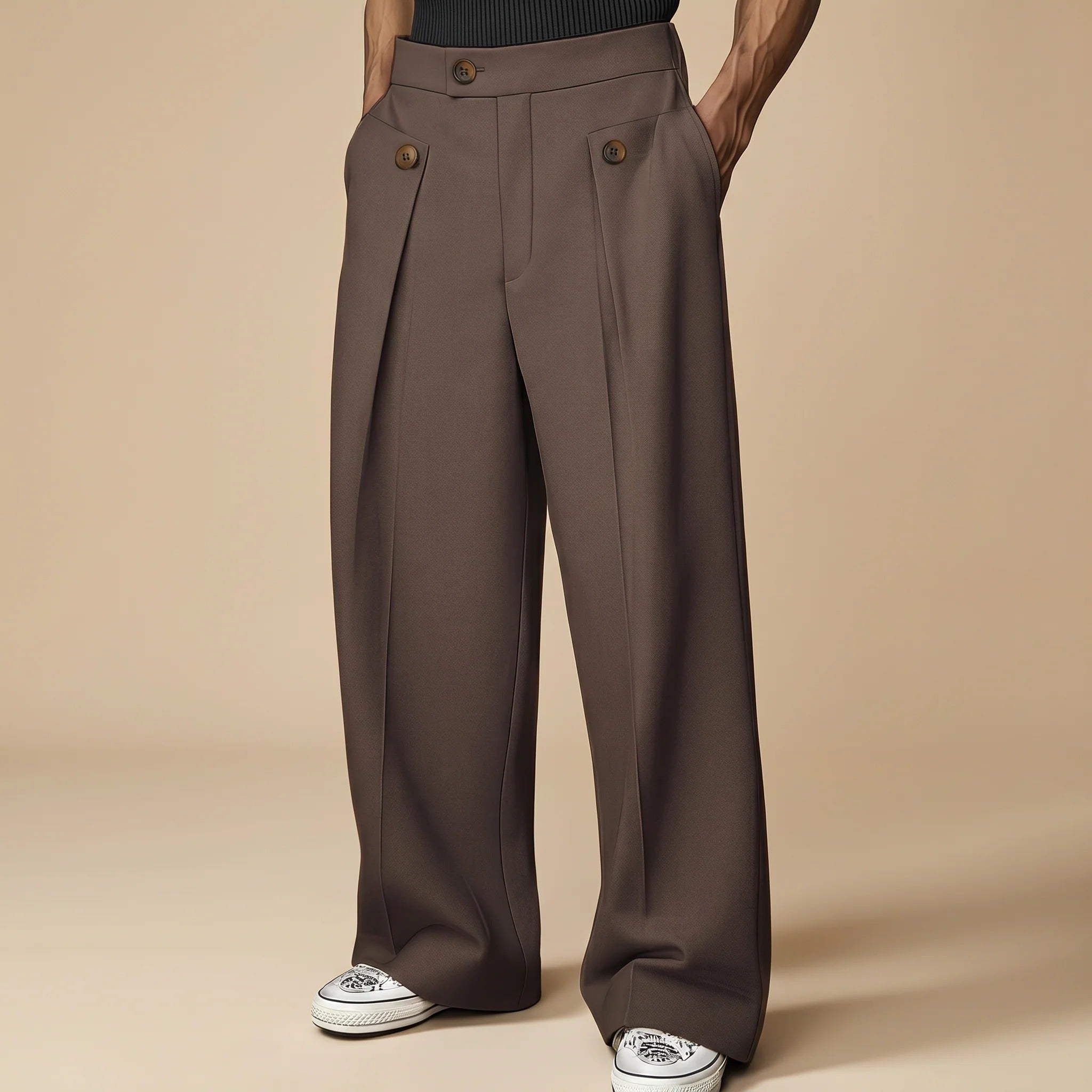 John - Trendige Hose mit Weitem Schnitt und Hohem Bund