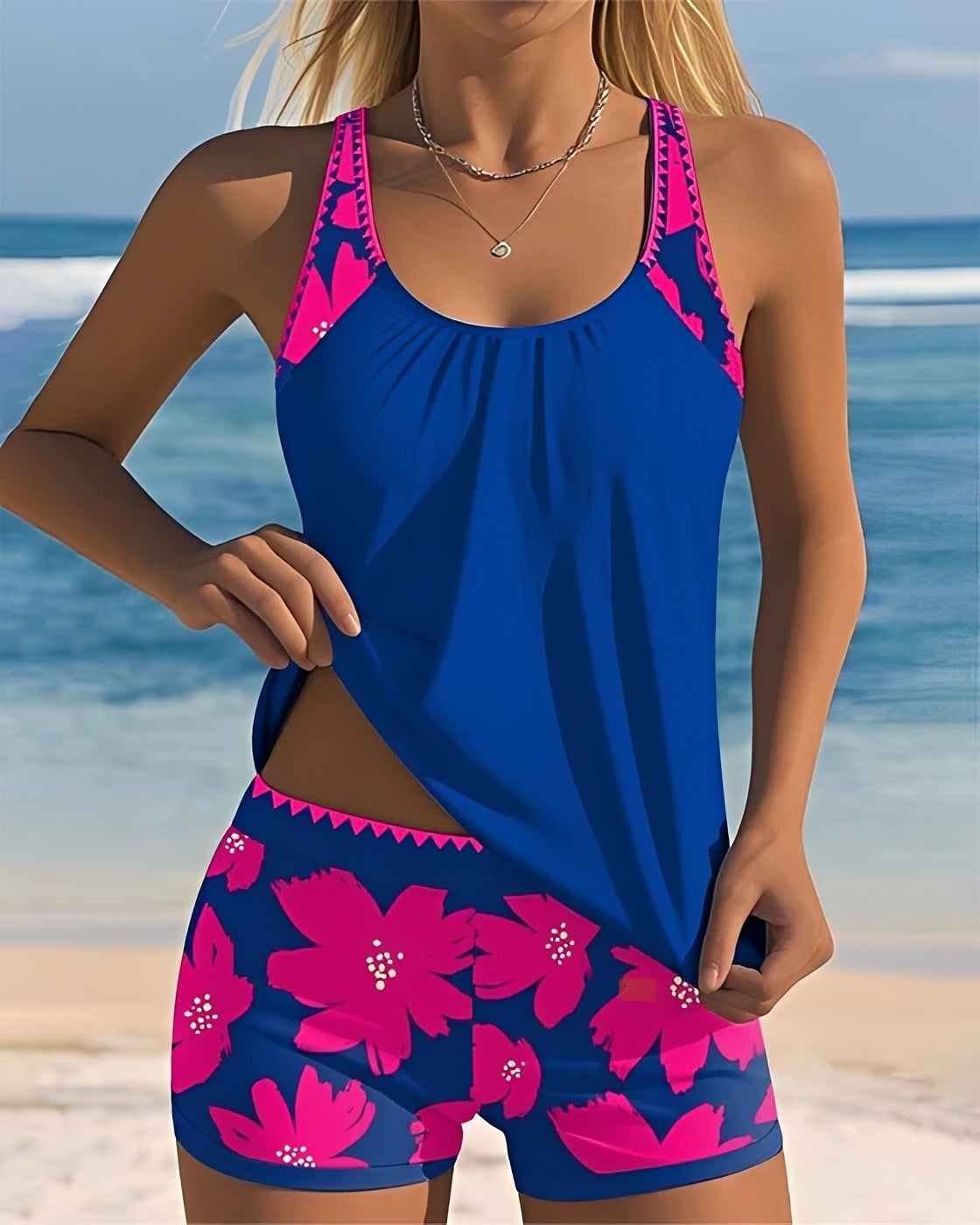 Mila - Tankini mit Blumenmuster und Rundhalsausschnitt