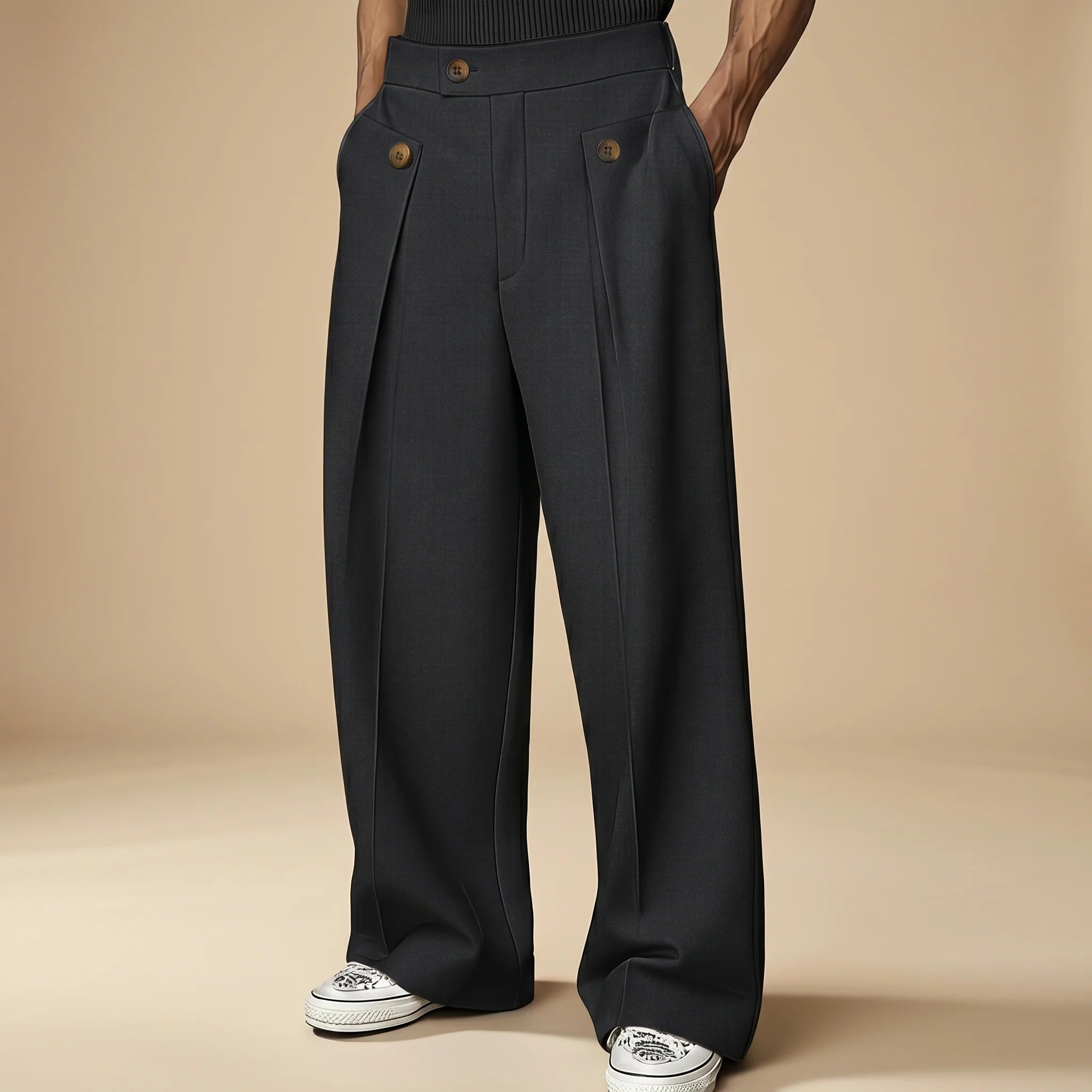 John - Trendige Hose mit Weitem Schnitt und Hohem Bund