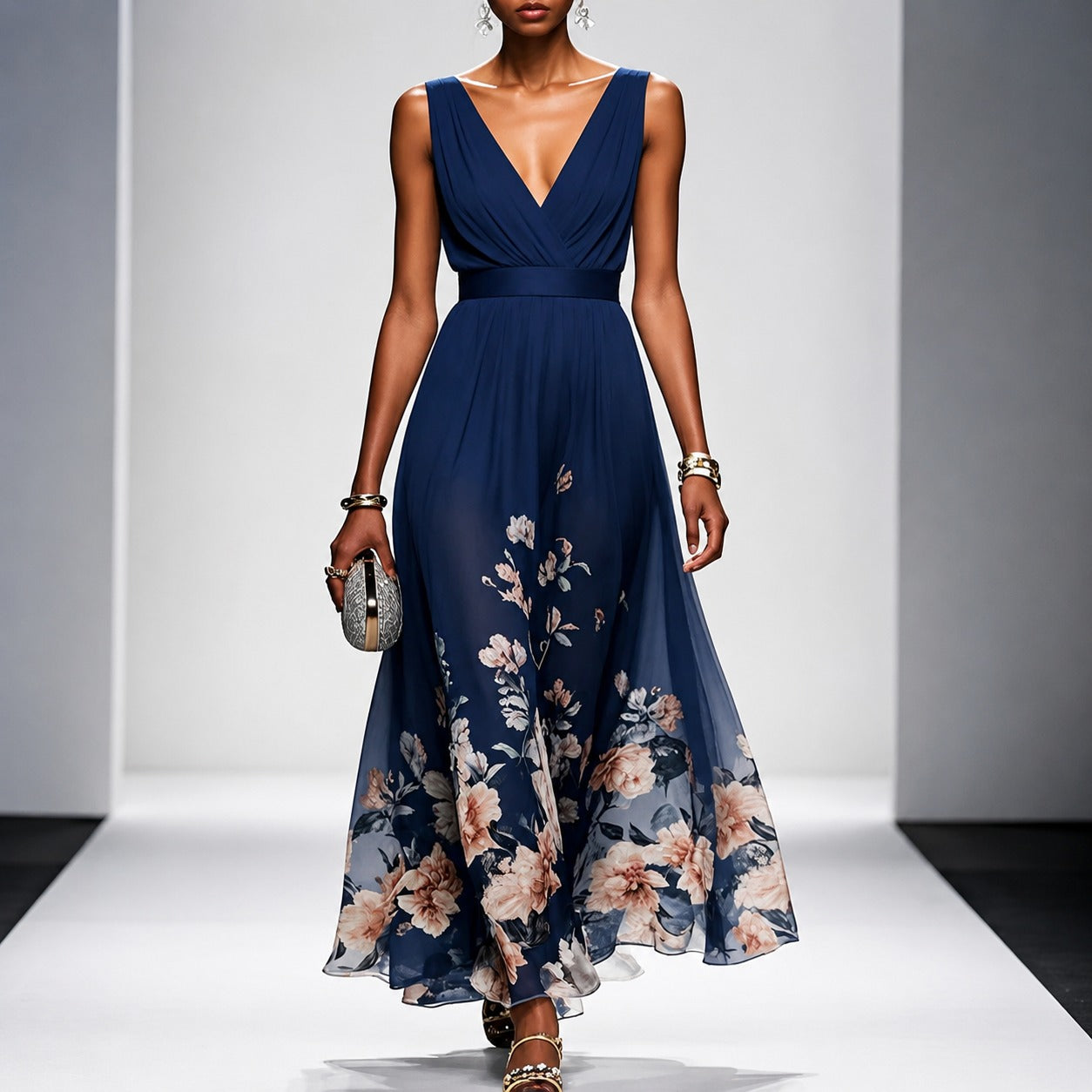 Tanisha - Langes Kleid mit Blütenmuster
