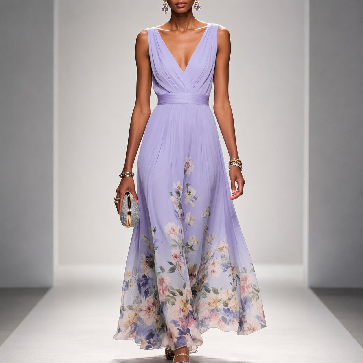 Tanisha - Langes Kleid mit Blütenmuster
