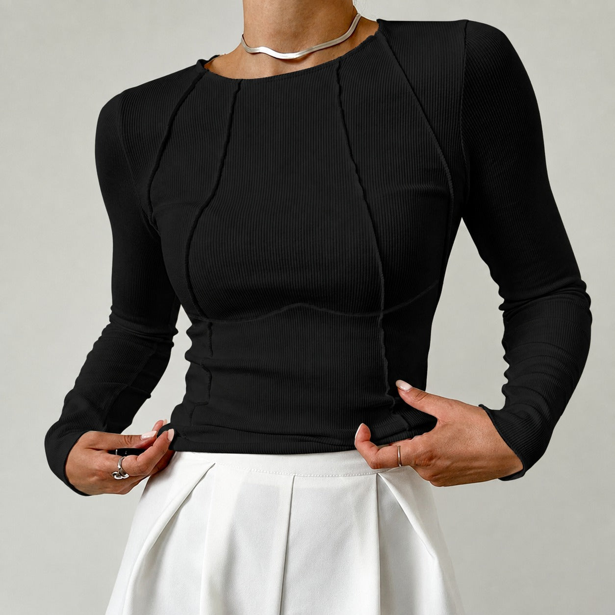 Leonie - Stilvolles Langarmshirt mit Paspel-Details
