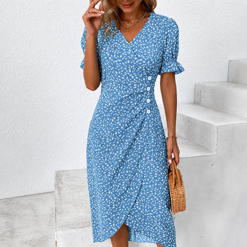 Gabriella - Elegantes Kleid mit Blumen und asymmetrischem Schnitt