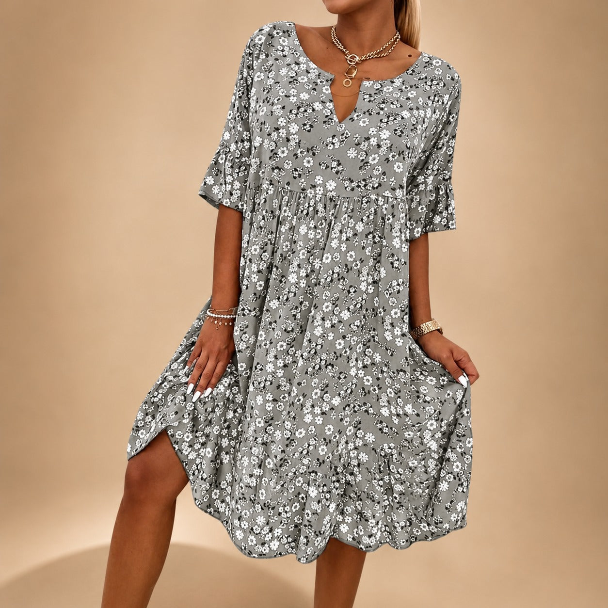 Lilian - Elegantes Kleid mit Blumendruck und fließendem Design