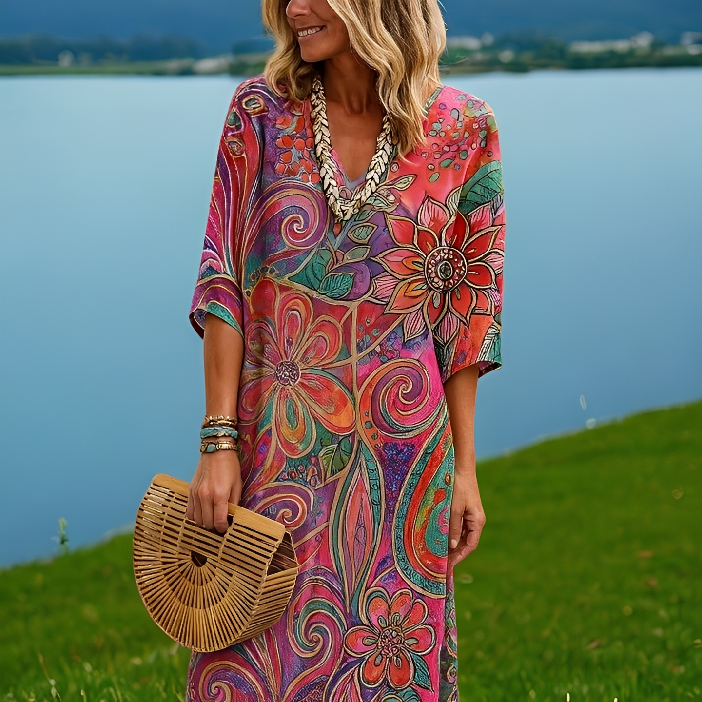 Amara - Kleid in kräftigen Farben mit Blumenmuster