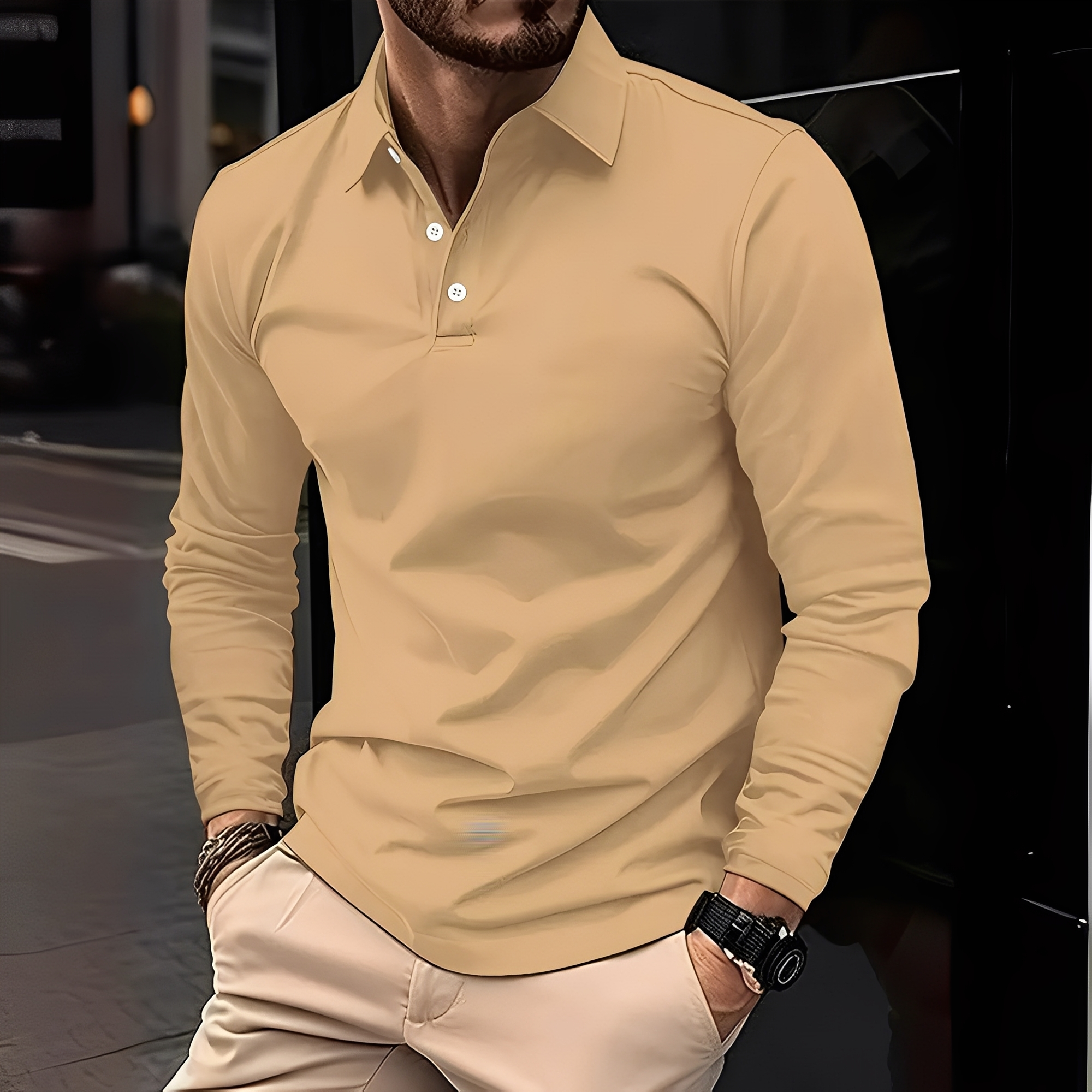 Deacon - Komfortables Langarm-Poloshirt für Männer