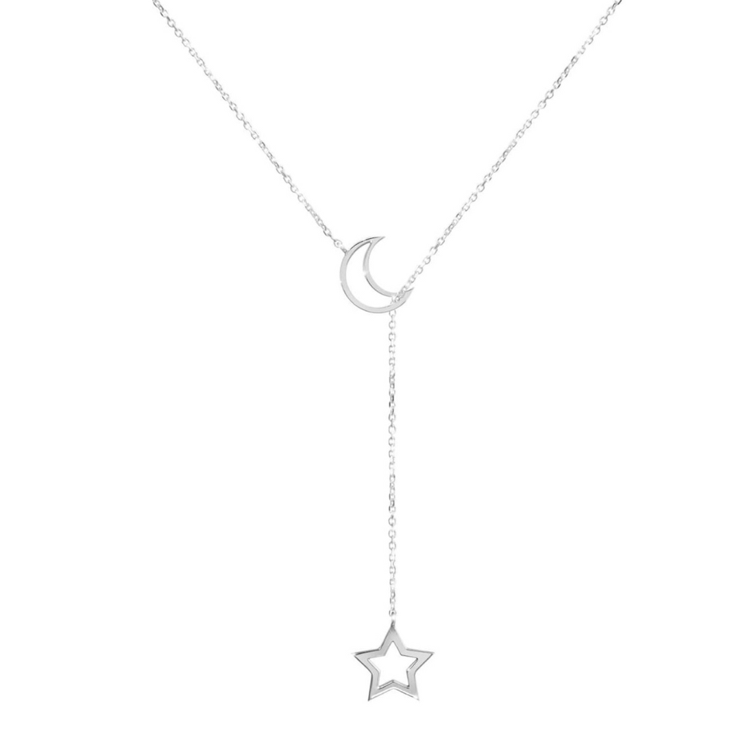 Lariat-Halskette mit Mond und Sternen