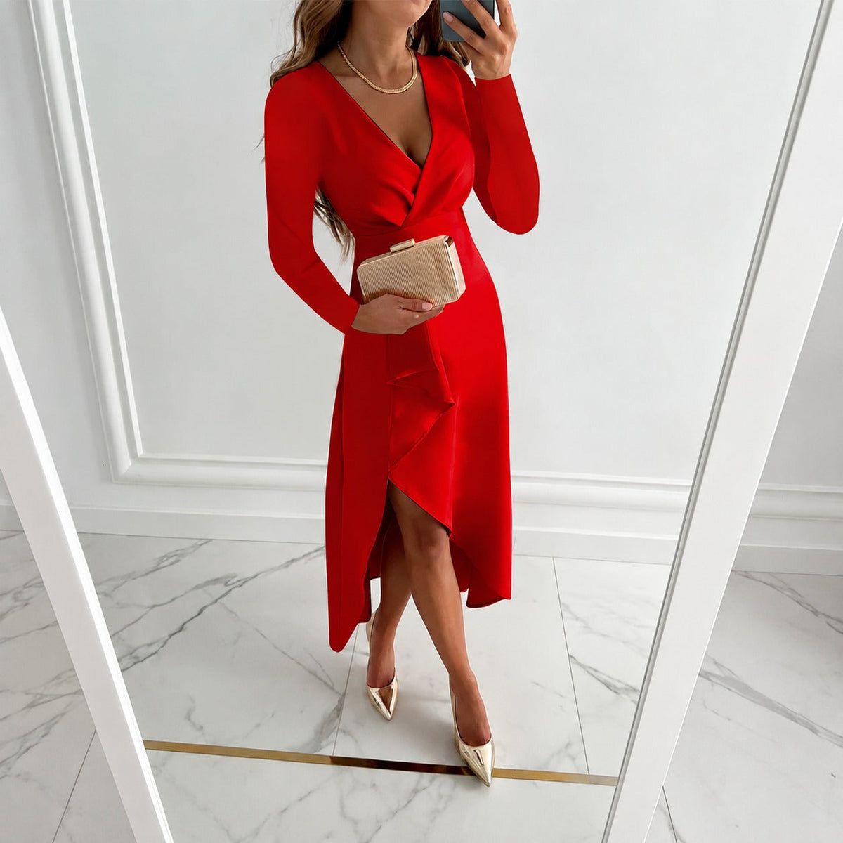 Shannon - Elegantes langärmeliges Plisseekleid