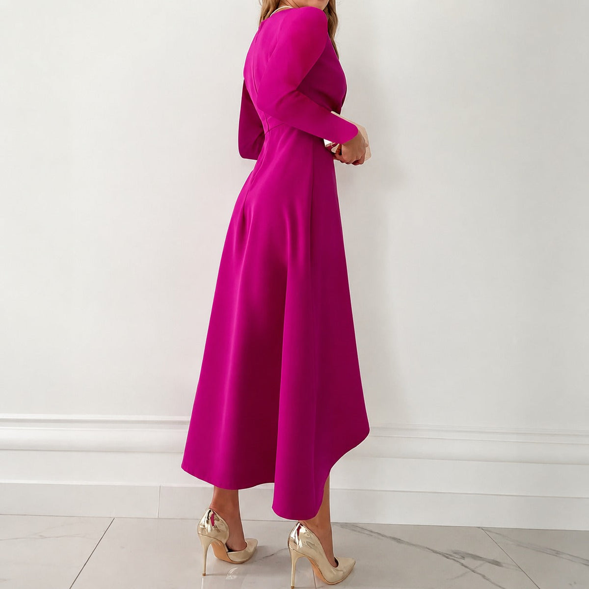 Shannon - Elegantes langärmeliges Plisseekleid