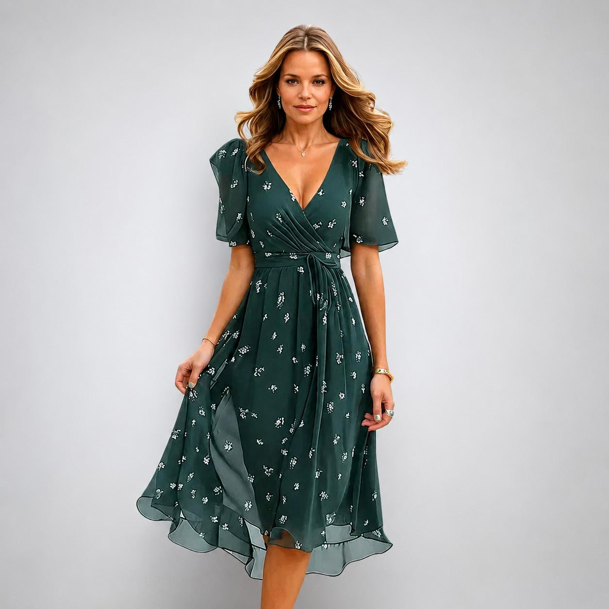 Annegret - Schickes Damenkleid mit V-Ausschnitt