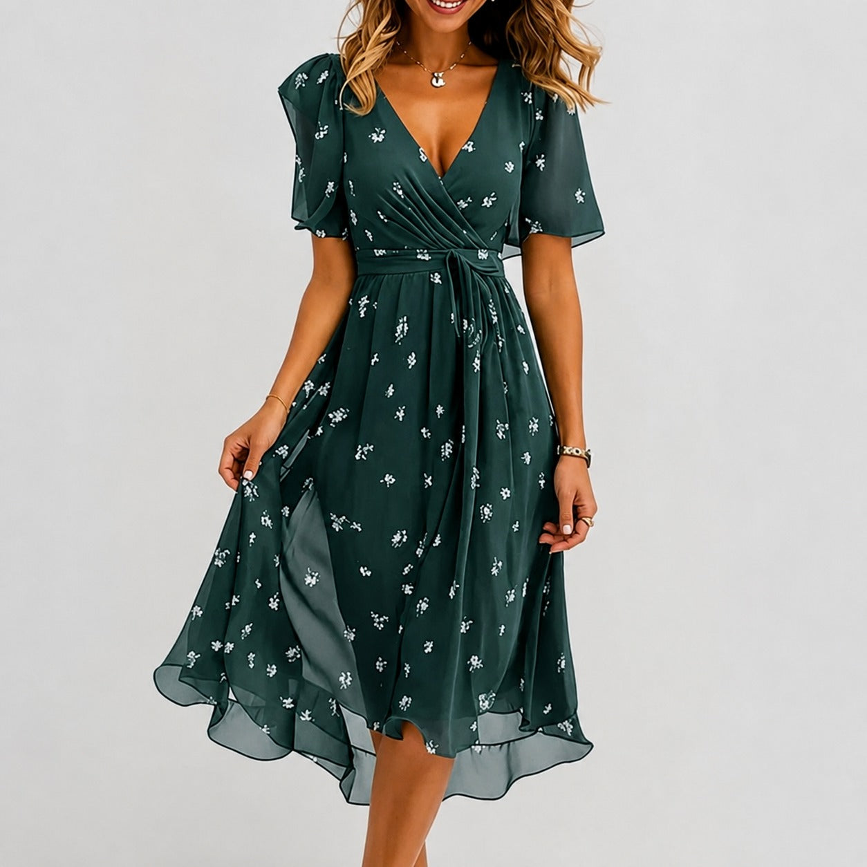 Annegret - Schickes Damenkleid mit V-Ausschnitt