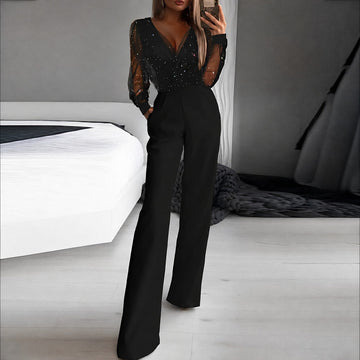 Catherina - Damen-Jumpsuit mit V-Ausschnitt und Glanz-Effekt