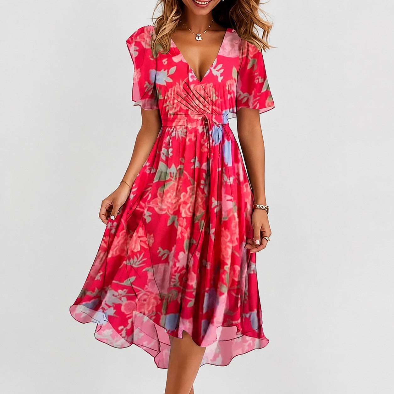 Annegret - Schickes Damenkleid mit V-Ausschnitt