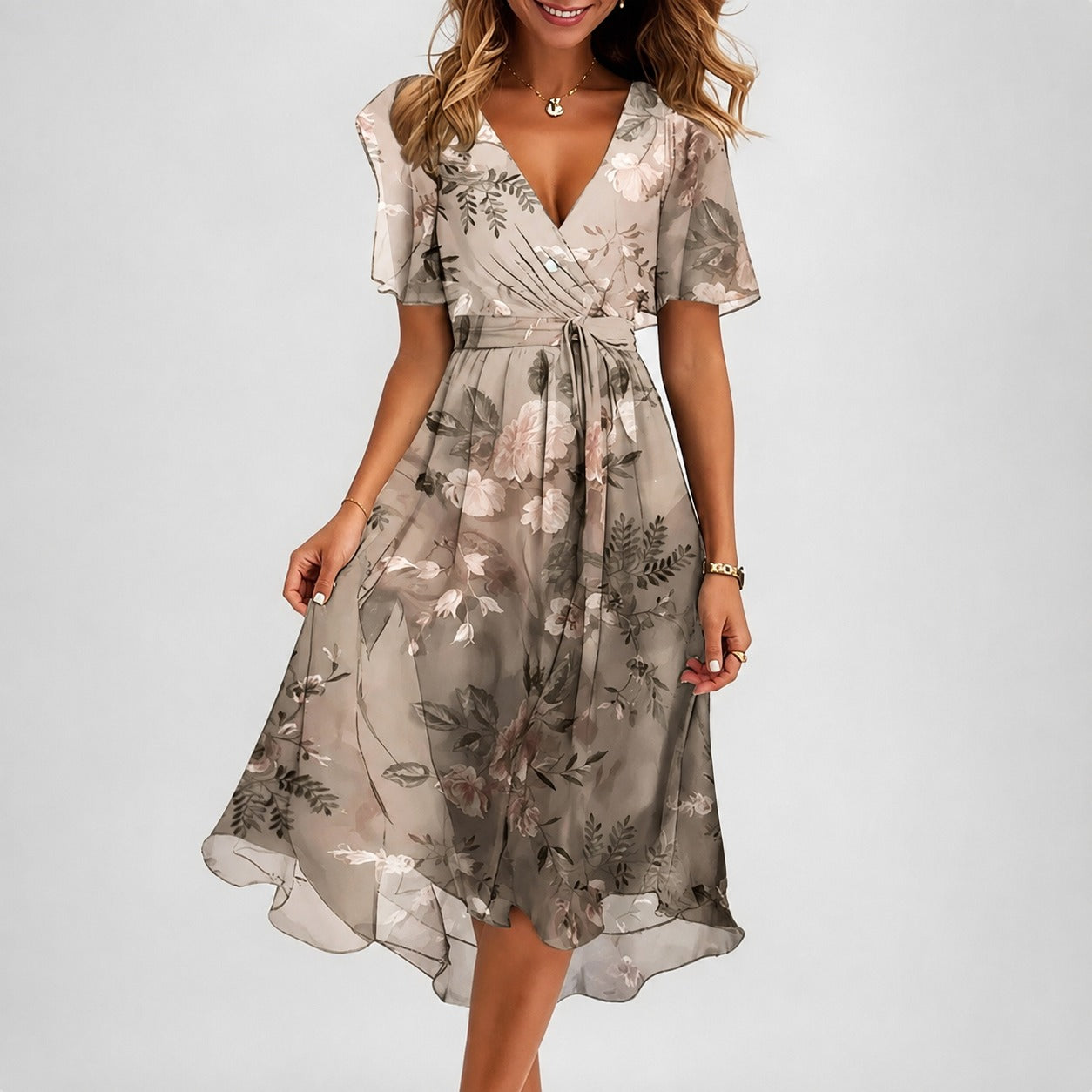 Annegret - Schickes Damenkleid mit V-Ausschnitt