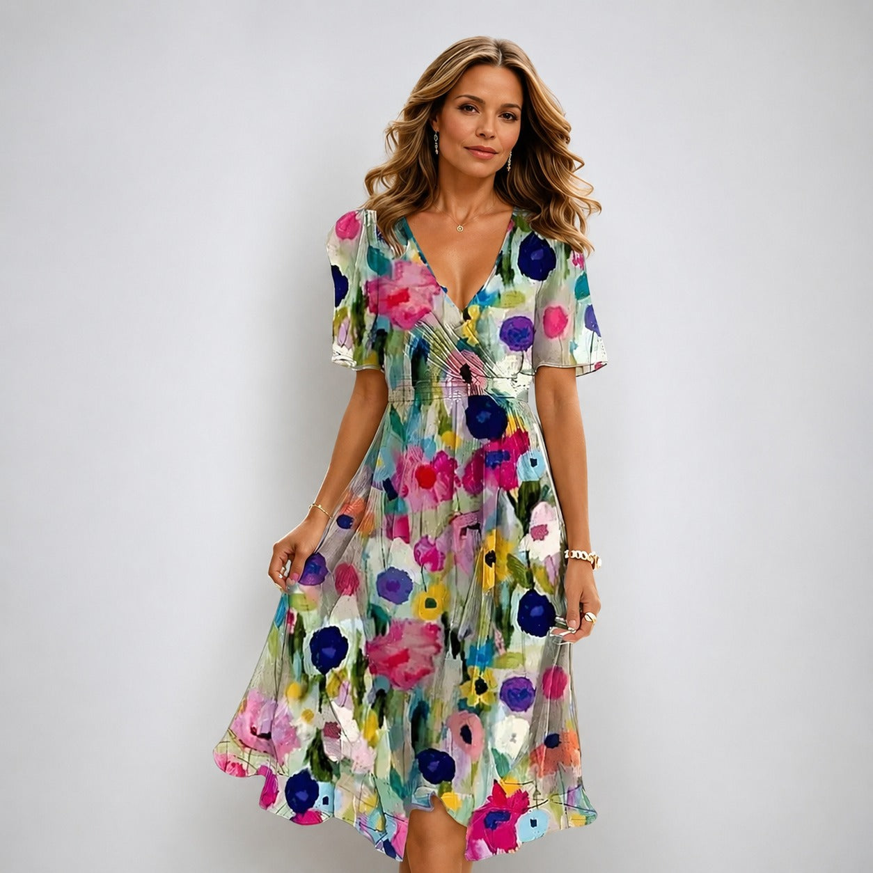 Annegret - Schickes Damenkleid mit V-Ausschnitt