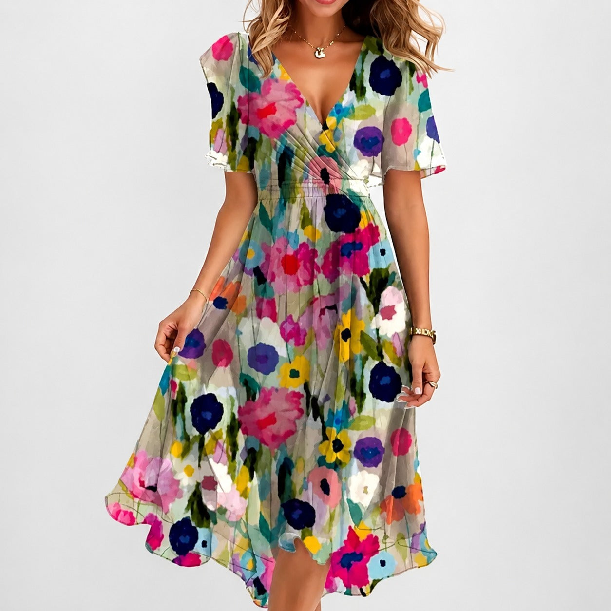 Annegret - Schickes Damenkleid mit V-Ausschnitt