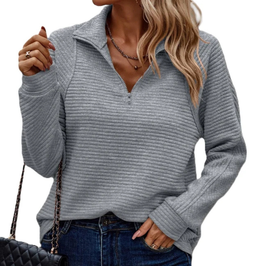 Zennia - Bequemer Pullover mit halbem Reißverschluss
