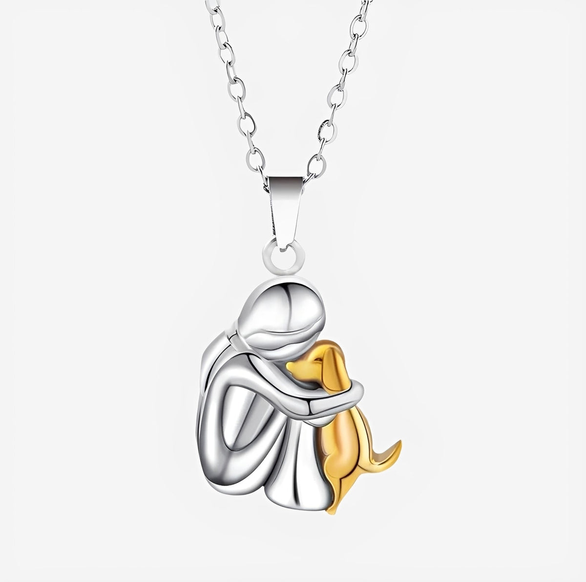 Miwa – Halskette mit einem kleinen Mädchen und Hund in Umarmung