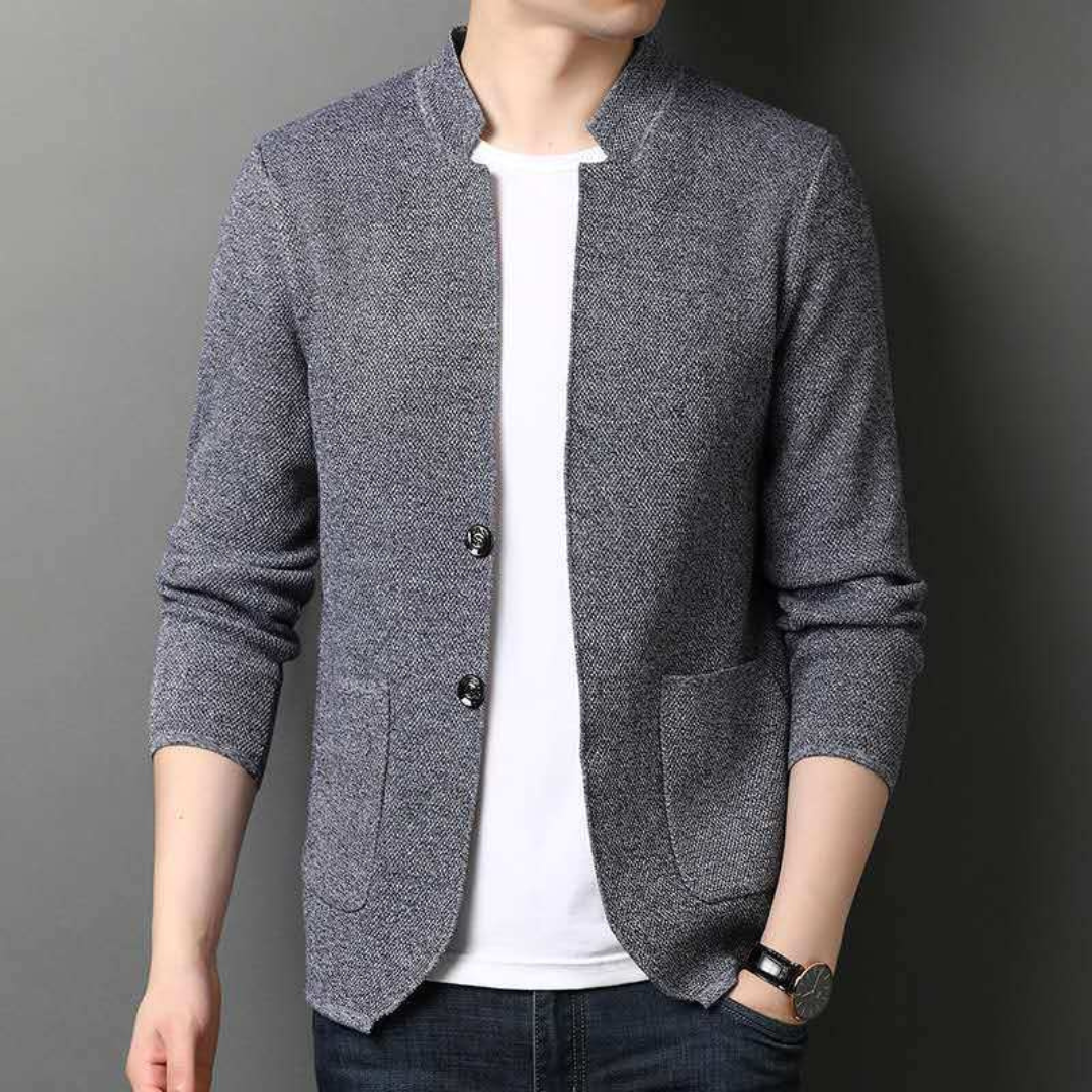 Cardigan für Herren Standkragen – Zwei Knöpfe Vorderseite, Patch-Taschen, Slim-Fit