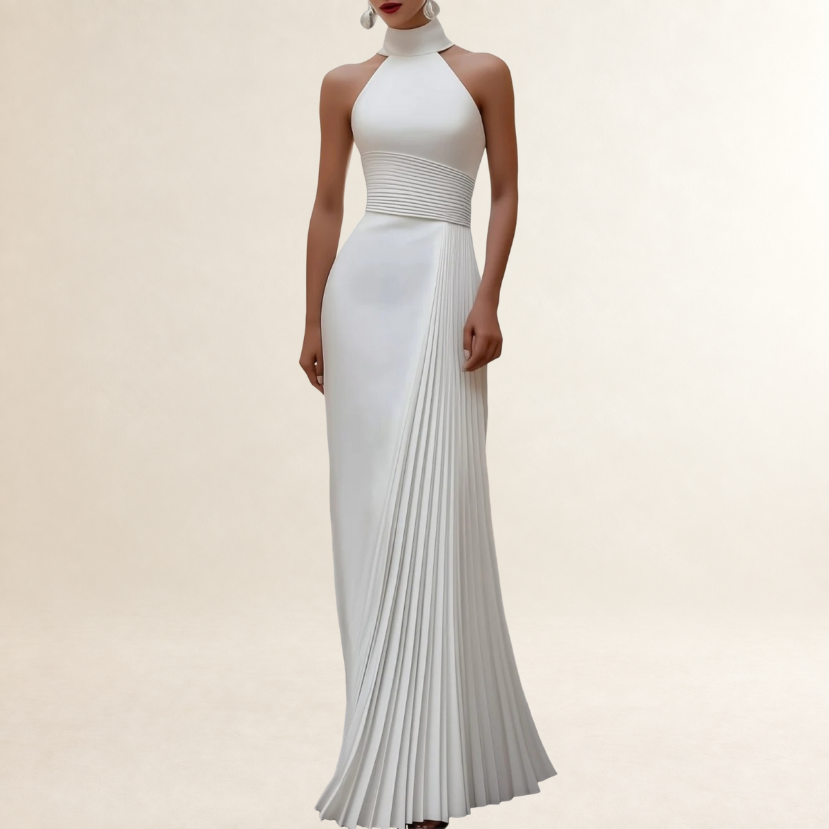 Damen Abendkleid Halterhals Faltenballkleid Slim Fit