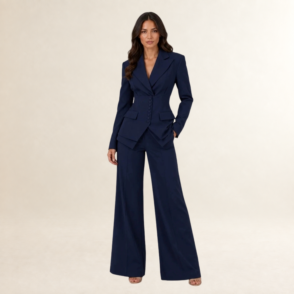 Damen Anzug-Set aus Blazer, Weste und weiten Hosen - Slim Fit, Doppelknopf, moderner Schnitt