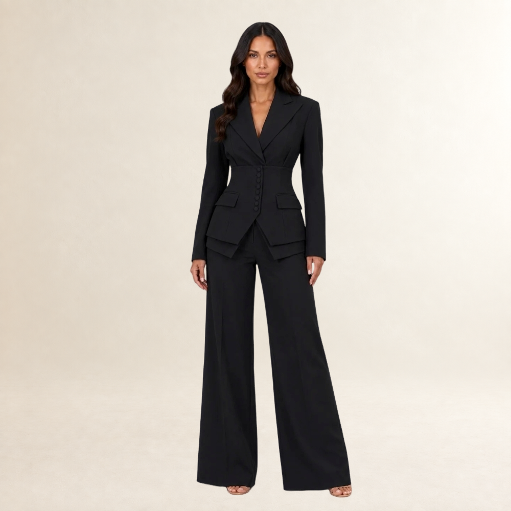 Damen Anzug-Set aus Blazer, Weste und weiten Hosen - Slim Fit, Doppelknopf, moderner Schnitt