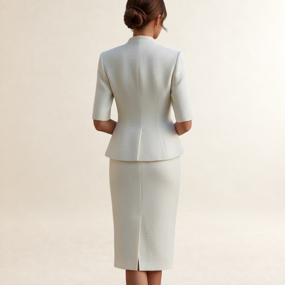 Damen Blazer und Bleistiftrock Set - Stehkragen, Kurzarm, figurbetonte Passform