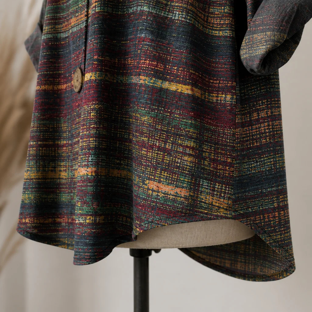 Damen Bluse mit V-Ausschnitt und Knopf vorn, lockere Passform