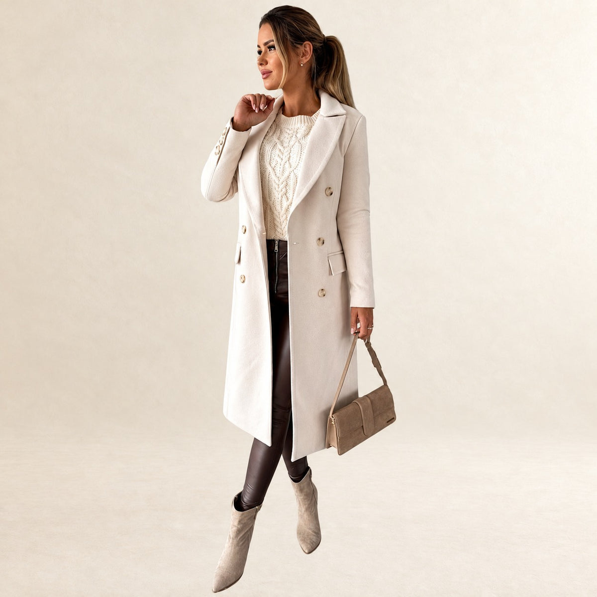 Damen Jacke - Doppelreiher: Mid-Longuhr Blazer-Ärmel mit Knöpfen, Revers und Patentaschen