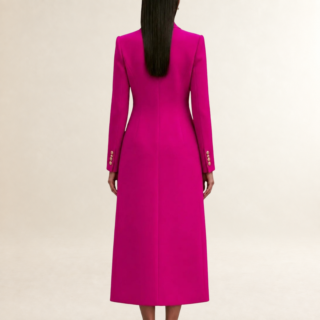 Damen Kleid-Set Maxikleid mit Stehkragen und Taillengürtel, Doppelreihiger Mantel mit Schulterpasse