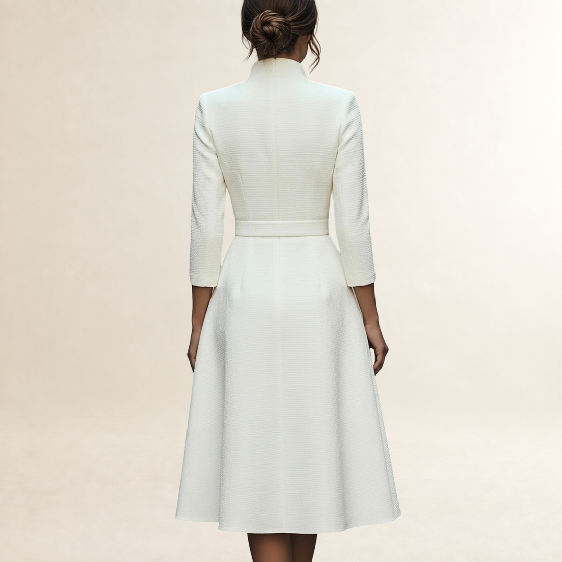 Damen Langarm Midi Kleid mit V-Ausschnitt und Taillengürtel - A-Linien-Schnitt