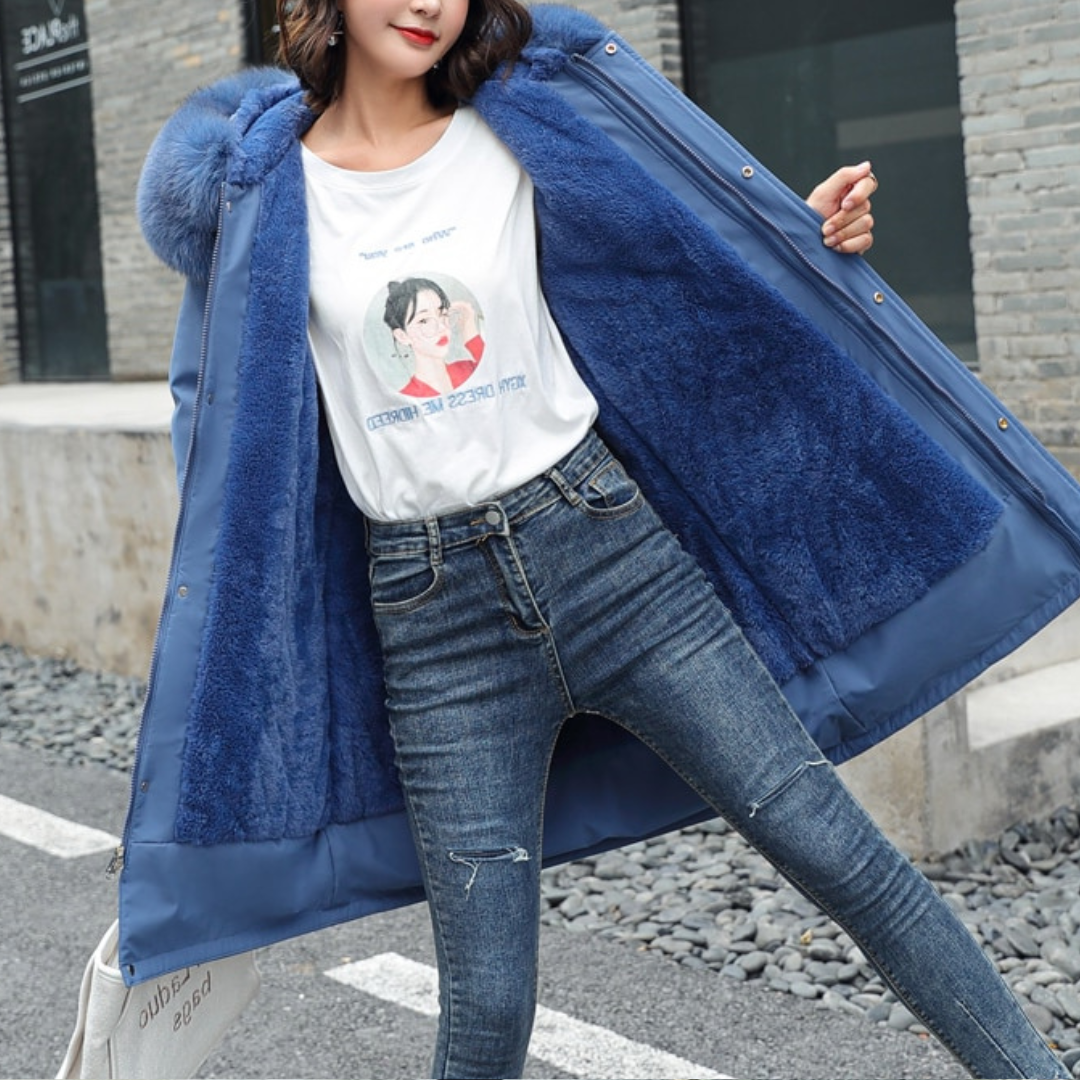 Damen Mantel mit Kapuze und Großem Kragen - Relaxed Fit